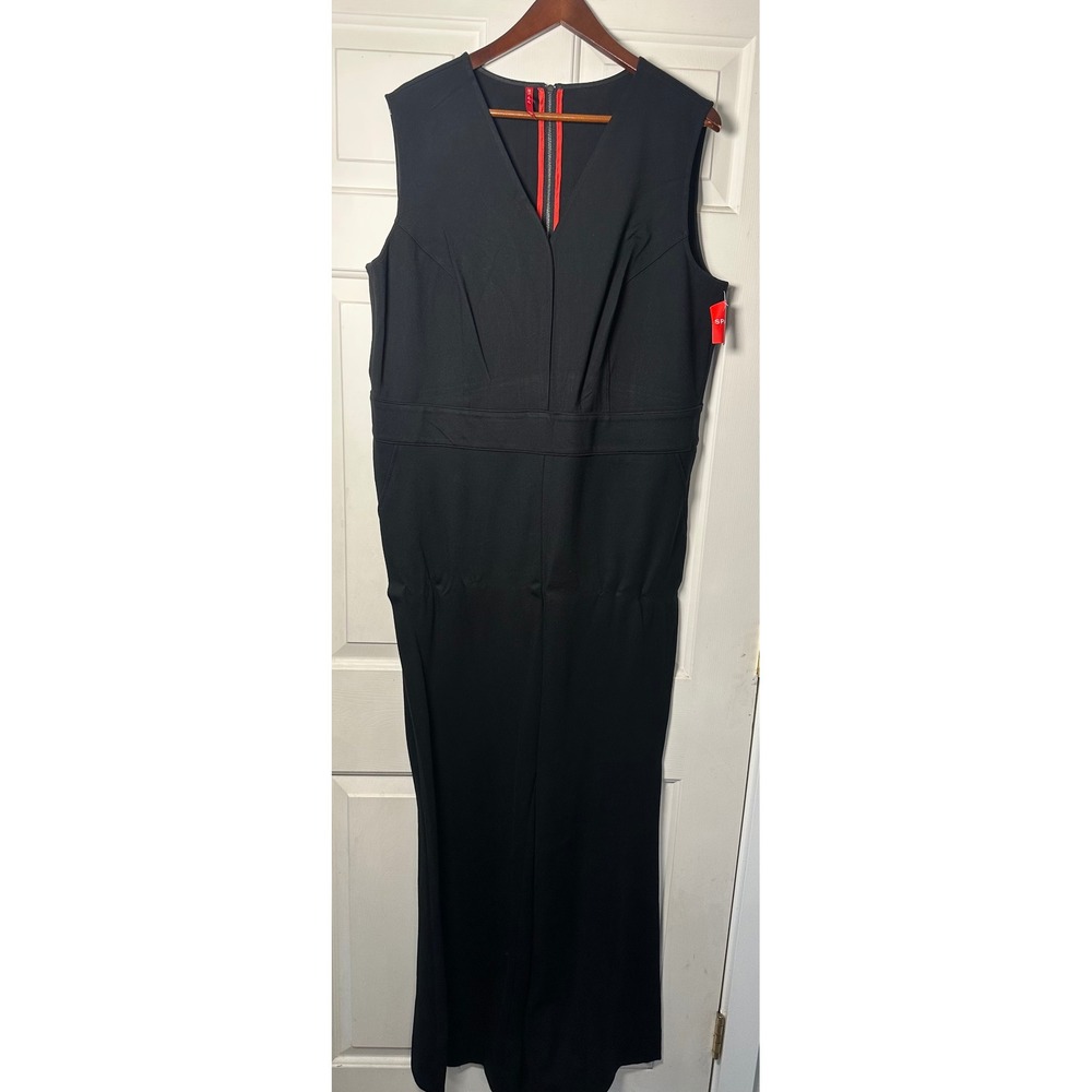Spanx Women's‎ Perfect Sleeveless Jumpsuit Black V-Neck Wide Leg Size 1X NWT